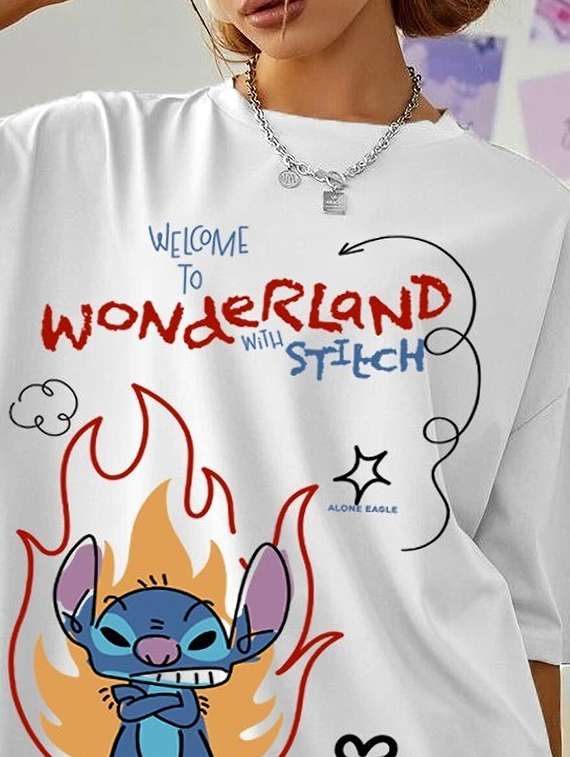 women front print round neck oversized t-shirt - 22072761 - Standard Image - 3