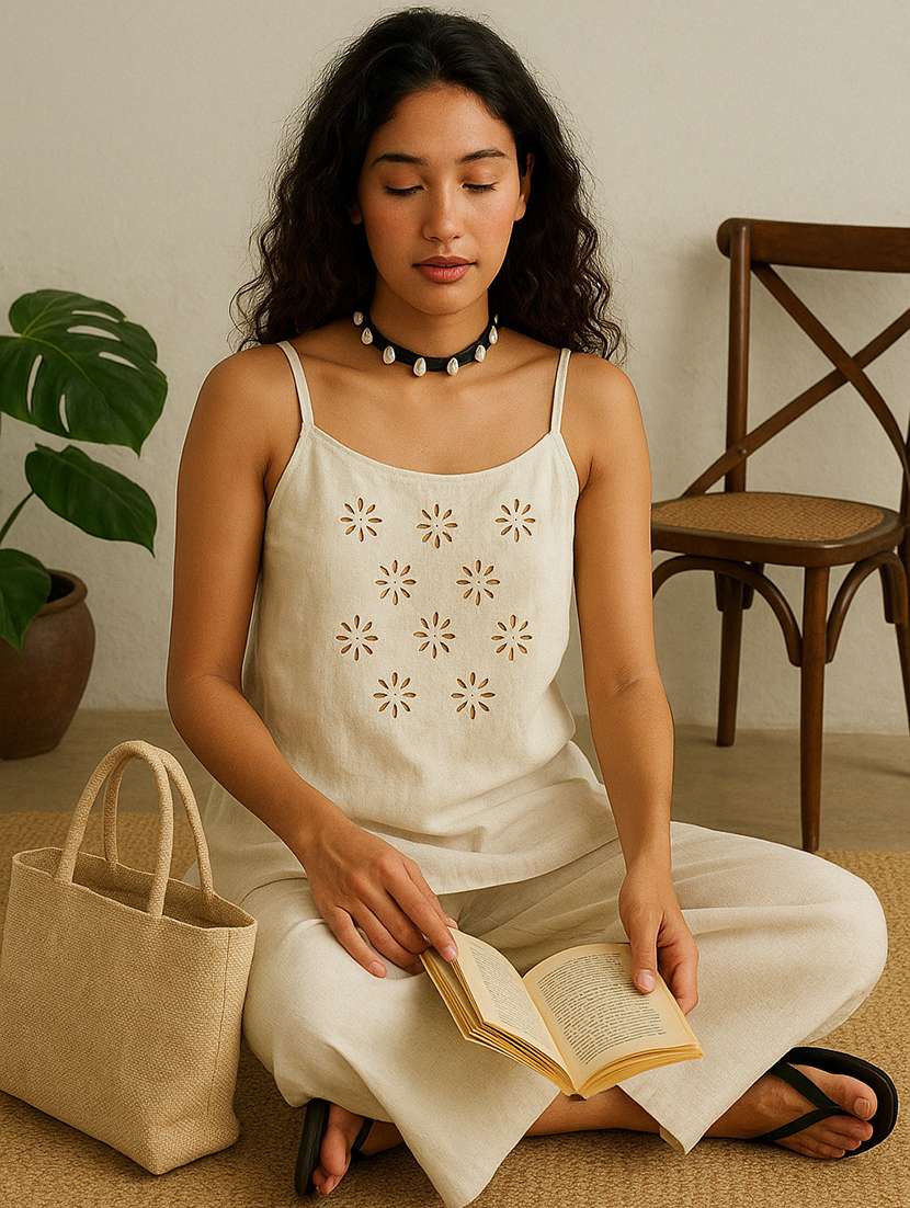 women solid shoulder strap ethnic co ord set - 22072822 -  Zoom Image - 0