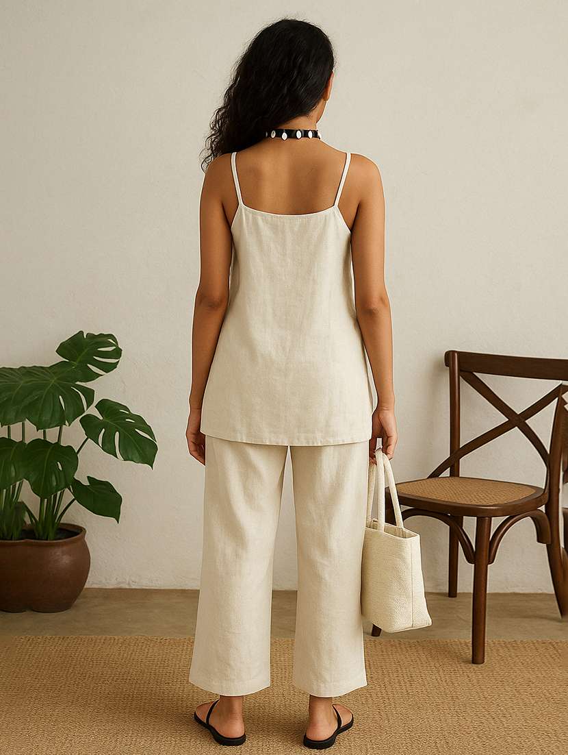 women solid shoulder strap ethnic co ord set - 22072822 - Standard Image - 3