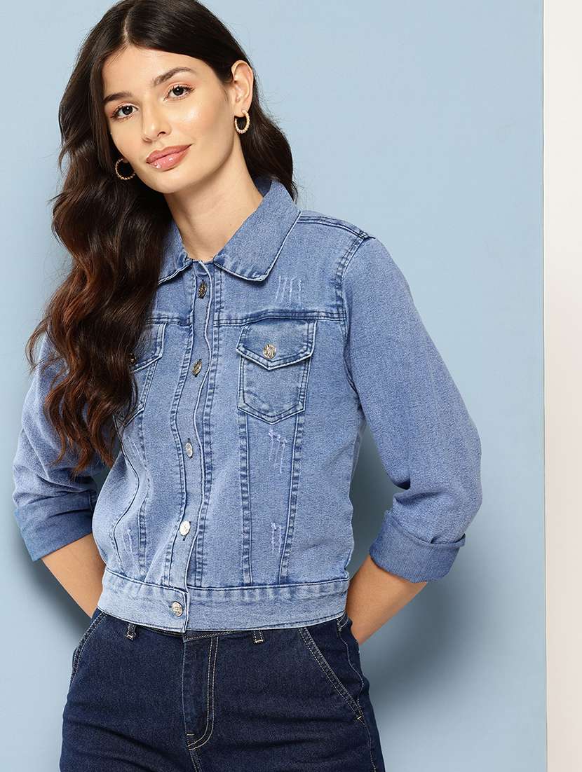 women solid long sleeve denim jacket - 22072823 - Zoom Image - 0