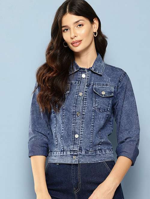 women solid long sleeve denim jacket - 22072824 -  Standard Image - 0