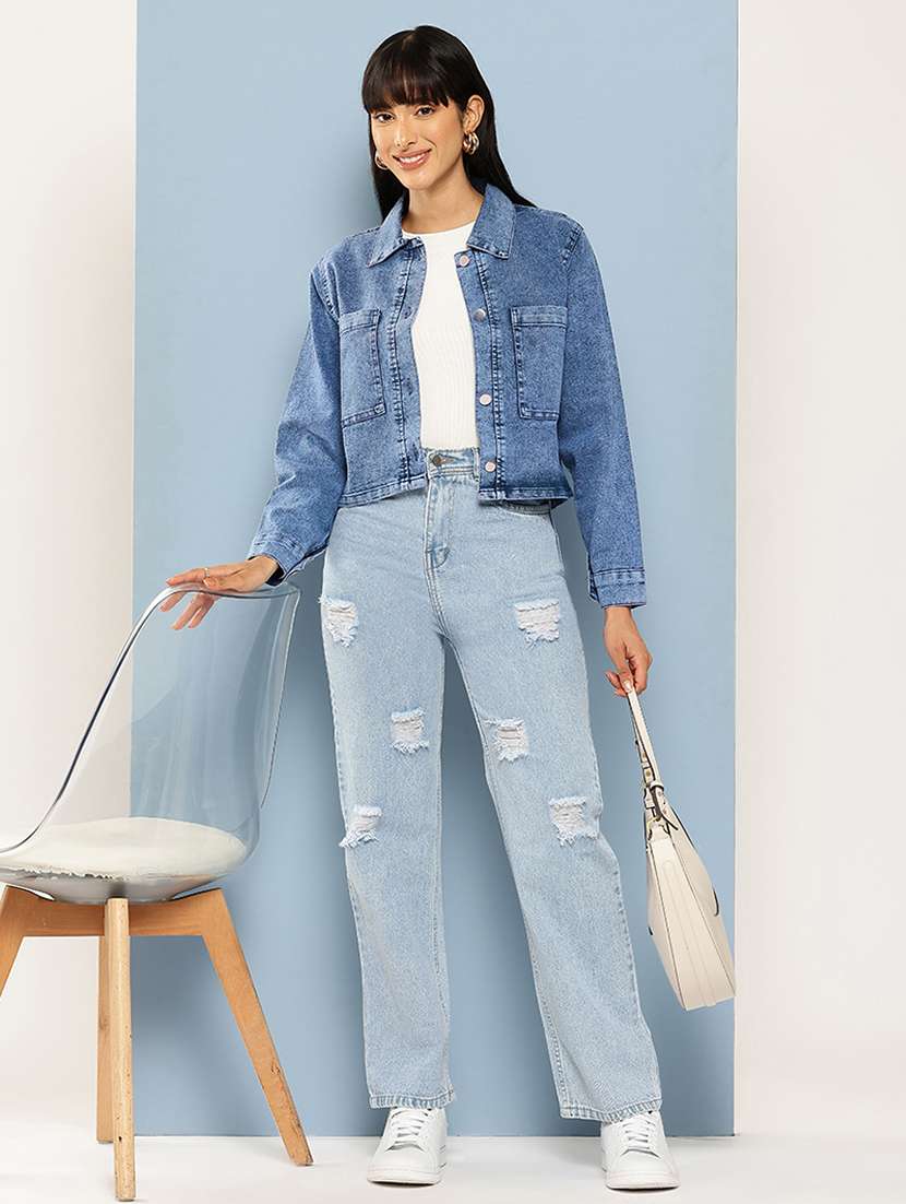 women solid long sleeve denim jacket - 22072825 -  Standard Image - 3