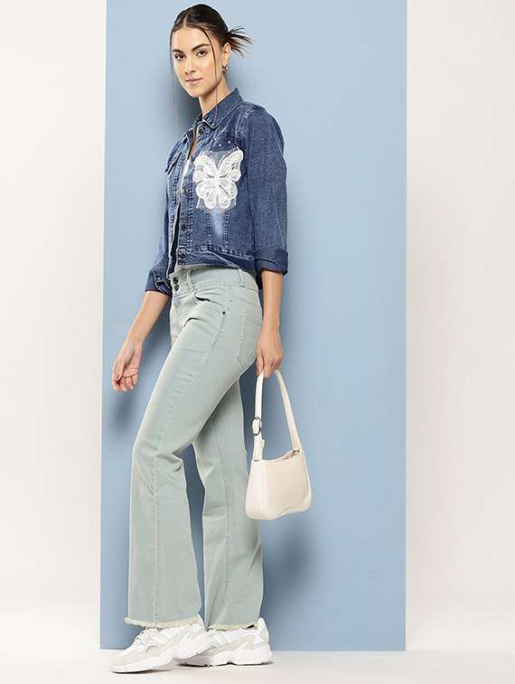 women solid with work long sleeve denim jacket - 22072828 -  Standard Image - 3