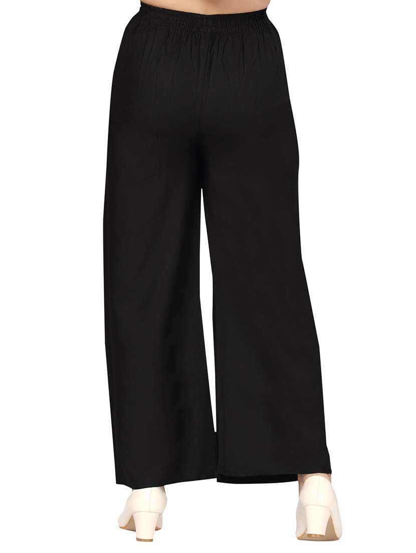 girls black solid mid rise flared palazzo - 22072832 -  Standard Image - 3