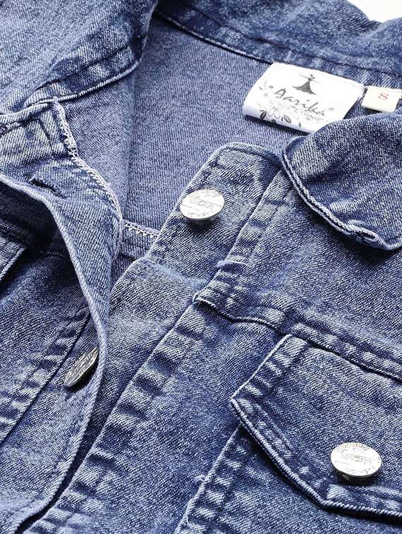 women solid long sleeve collared denim jacket - 22072835 -  Standard Image - 3