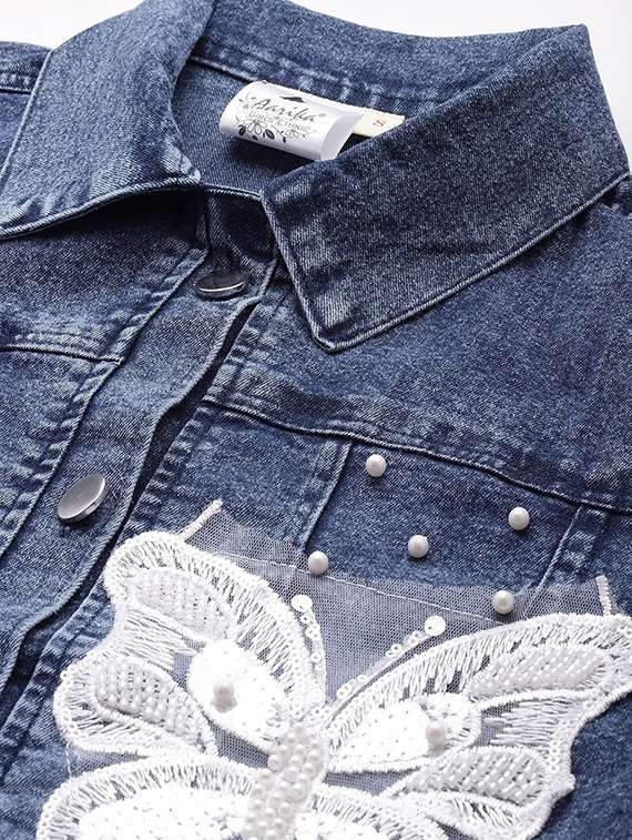 women long sleeve collared denim jacket - 22072837 - Standard Image - 3