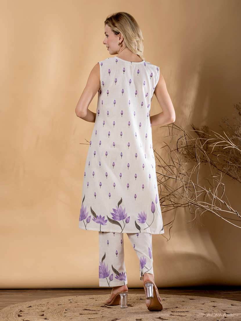 women floral printed sleeveless kurta pant set - 22072868 -  Standard Image - 3