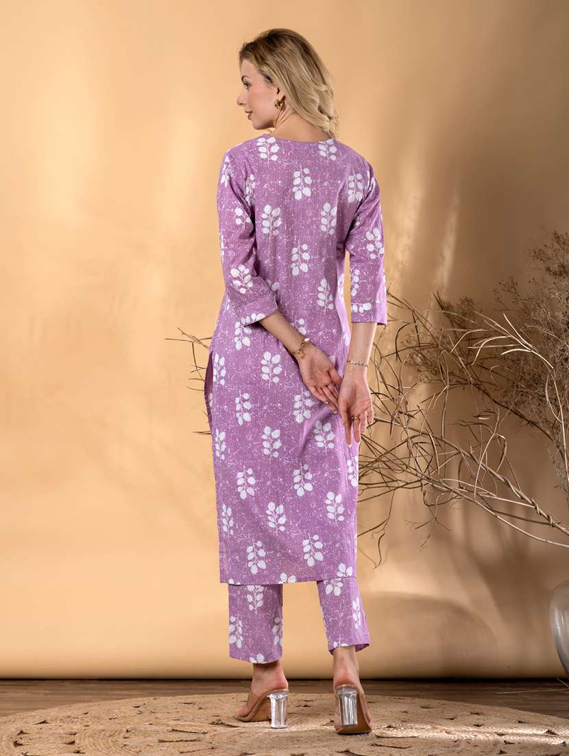 women printed three quarter sleeve kurta pant set - 22072877 -  Standard Image - 3