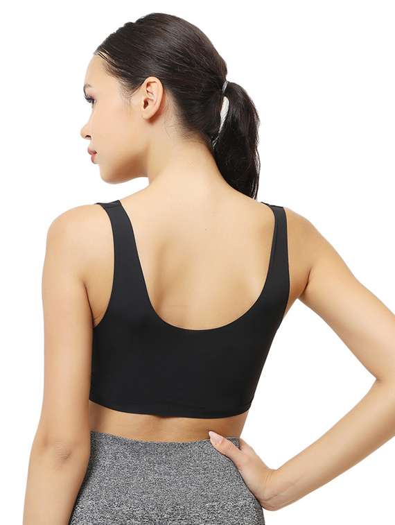 women black solid lightly padded sports bra - 22072897 - Standard Image - 3