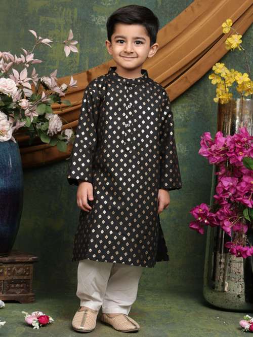boys self designed long sleeve kurta and pyjama set - 22072901 - Standard Image - 0