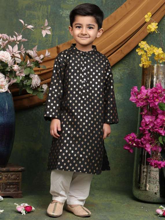 boys self designed long sleeve kurta and pyjama set - 22072901 - Zoom Image - 0