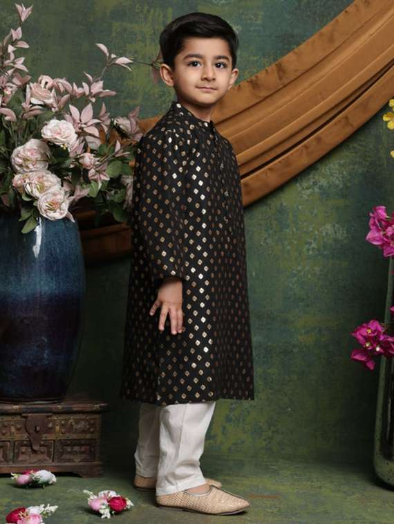 boys self designed long sleeve kurta and pyjama set - 22072901 - Standard Image - 3