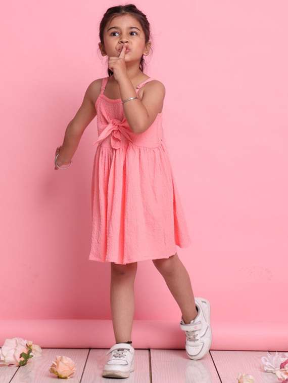 peach lycra aline dress - 22072914 - Standard Image - 3
