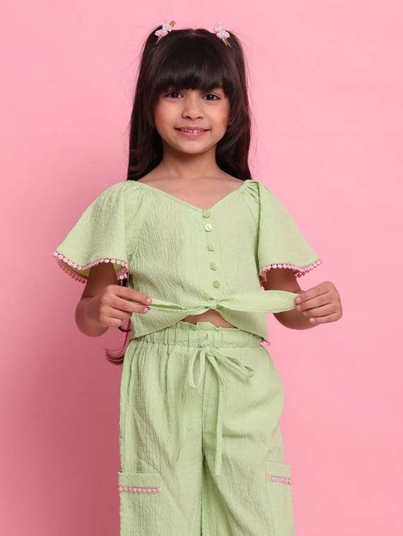 green polyester shirt & trouser set coord - 22072927 -  Standard Image - 5