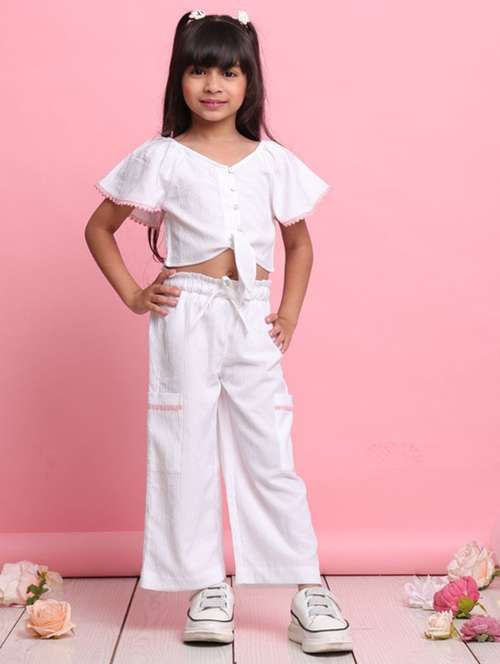 white polyester shirt & trouser set coords - 22072938 - Standard Image - 0