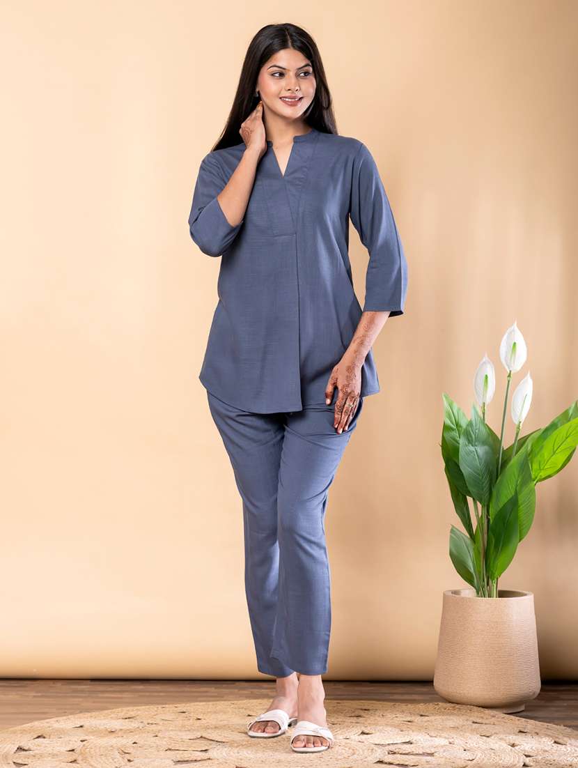 women solid three quarter sleeve ethnic co-ord set - 22072944 -  Zoom Image - 0