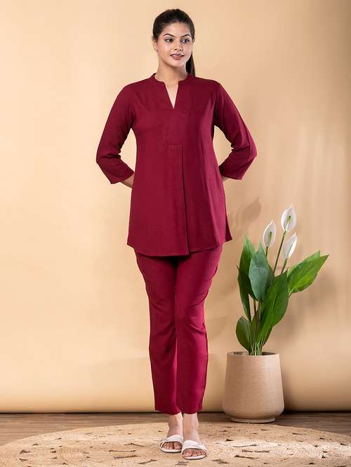 women solid three quarter sleeve ethnic co-ord set - 22072945 -  Standard Image - 0
