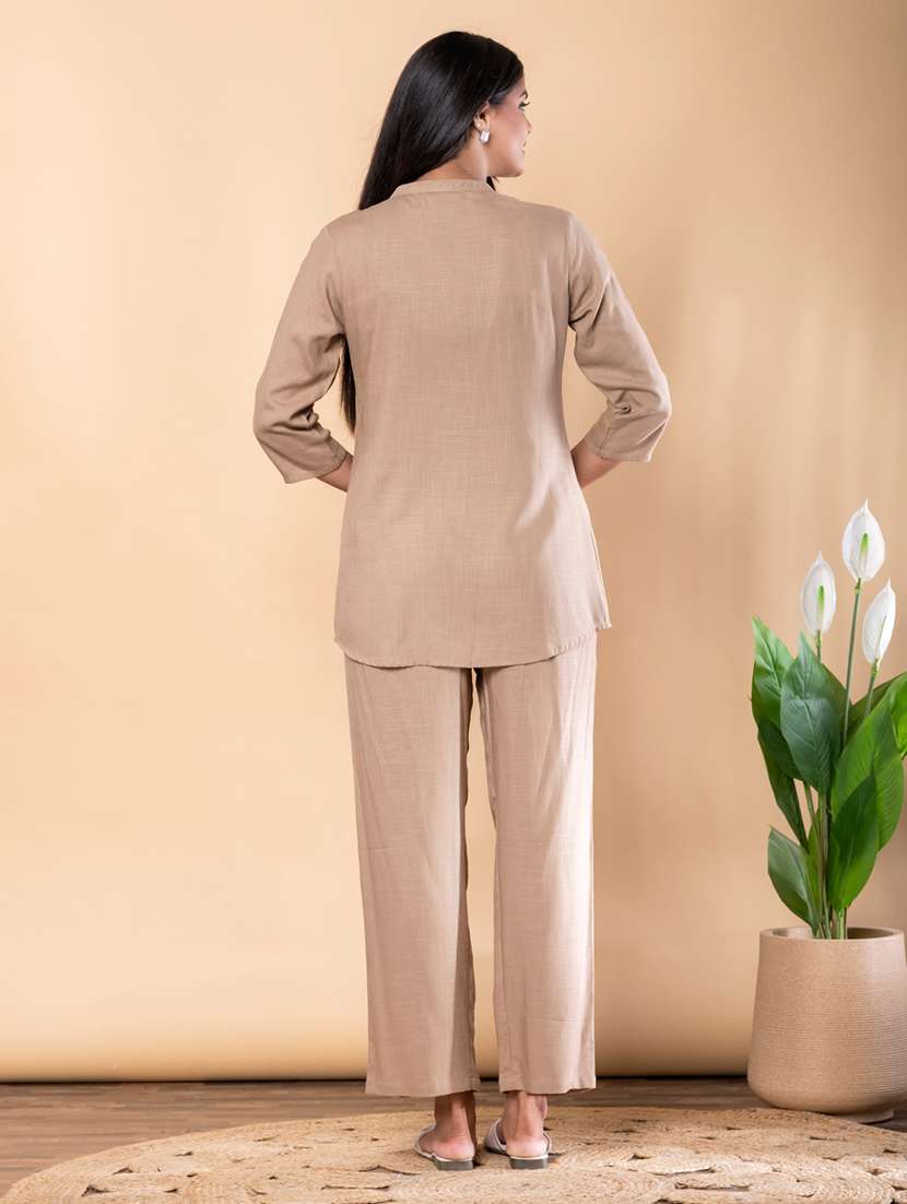 women solid three quarter sleeve ethnic co-ord set - 22072948 -  Standard Image - 3