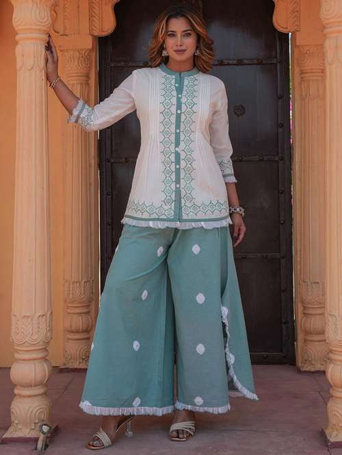 women three quarter sleeve ethnic co-ord set - 22072955 - Standard Image - 0