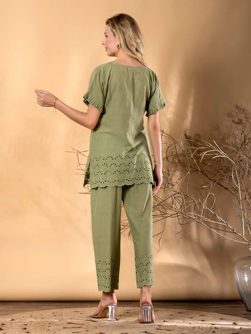 women short sleeve schiffli detailed ethnic co-ord set - 22072957 -  Standard Image - 3