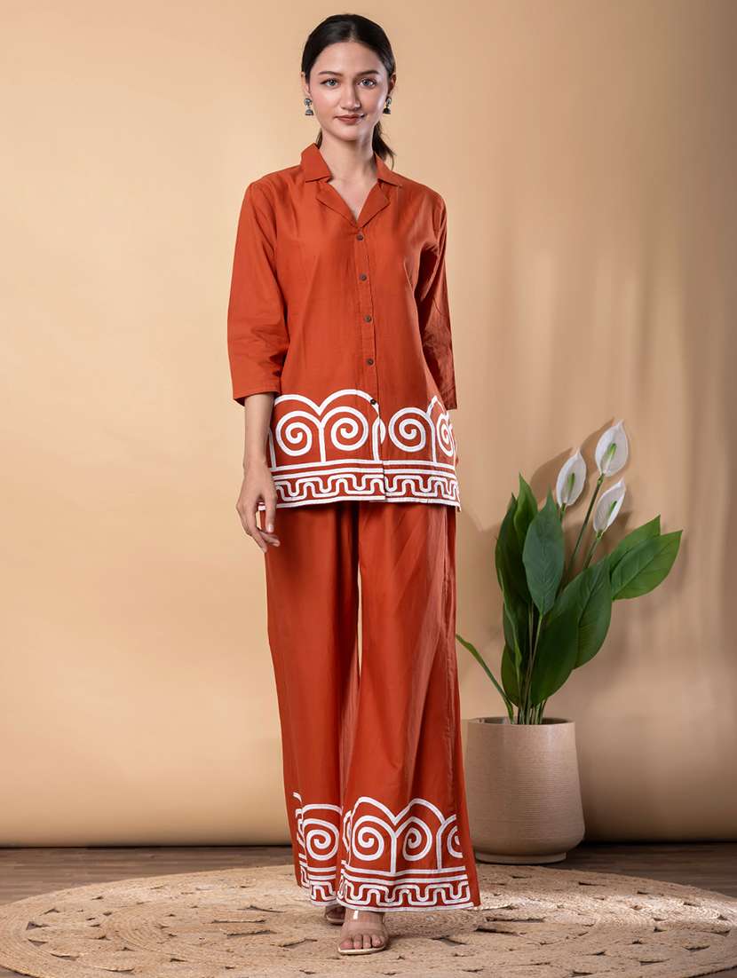 women three quarter sleeve ethnic co-ord set