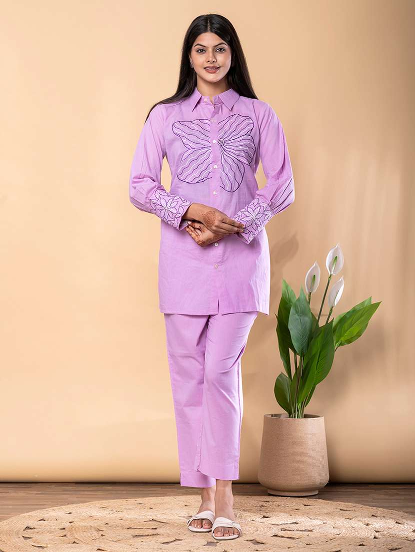 women embroidered long sleeve ethnic co-ord set