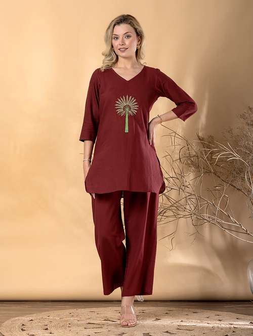 women three quarter sleeve ethnic co-ord set - 22072969 -  Standard Image - 0