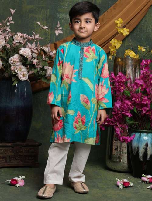 boys floral printed long sleeve kurta and pyjama set - 22072970 - Standard Image - 0