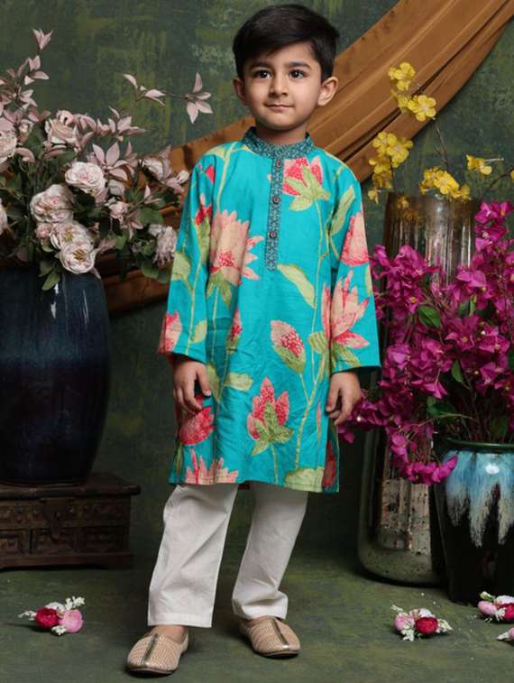 boys floral printed long sleeve kurta and pyjama set - 22072970 - Zoom Image - 0