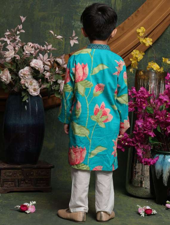 boys floral printed long sleeve kurta and pyjama set - 22072970 - Standard Image - 5