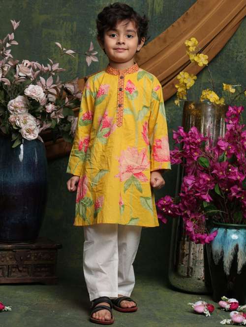 boys floral printed long sleeve kurta and pyjama set - 22072971 -  Standard Image - 0