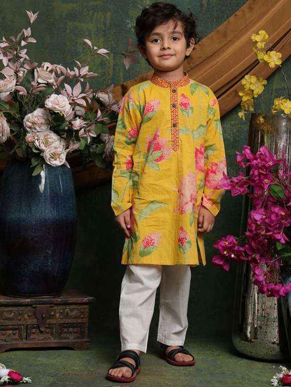 boys floral printed long sleeve kurta and pyjama set - 22072971 - Standard Image - 3