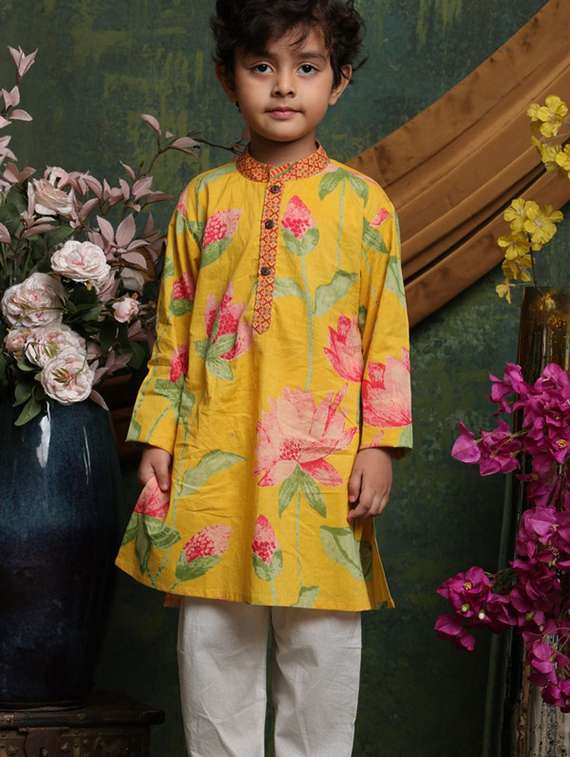 boys floral printed long sleeve kurta and pyjama set - 22072971 - Standard Image - 5