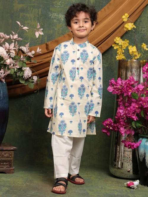 boys printed long sleeve kurta and pyjama set - 22072972 -  Standard Image - 0