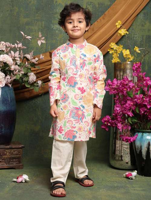 boys floral printed long sleeve kurta and pyjama set - 22072974 -  Standard Image - 0