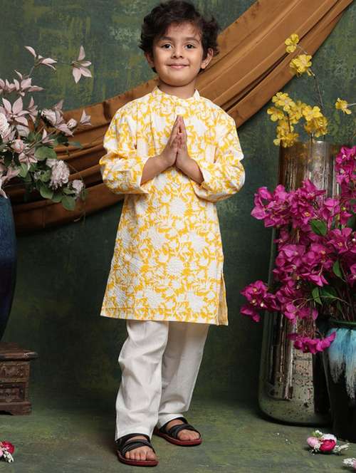 boys floral printed long sleeve kurta and pyjama set - 22072975 -  Standard Image - 0