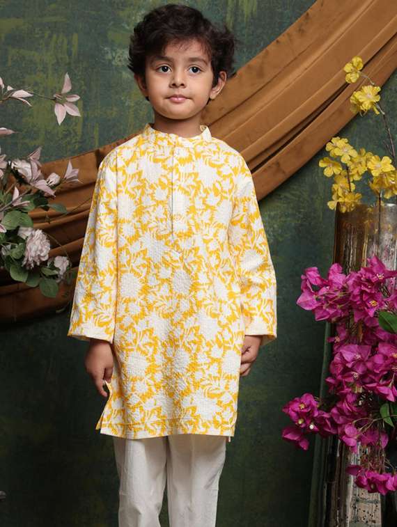 boys floral printed long sleeve kurta and pyjama set - 22072975 - Standard Image - 5
