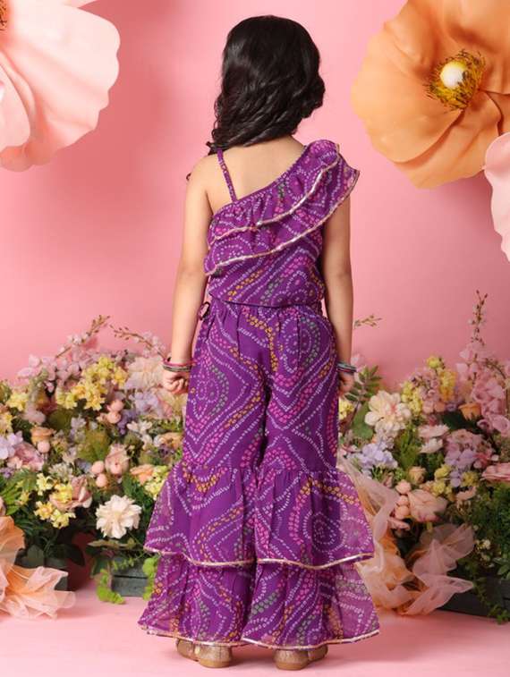 girls bandhani print sleeveless top and sharara pant set - 22072983 -  Standard Image - 3