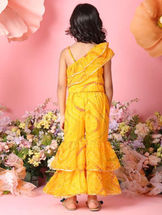 girls bandhani print sleeveless top and sharara pant set - 22072985 -  Standard Image - 3