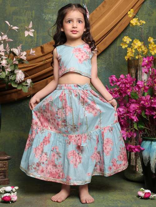 girls floral print sleveeless lehenga choli set - 22072988 -  Standard Image - 0