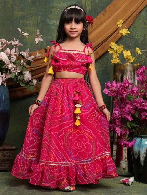 girls bandhani print sleveeless lehenga choli set - 22072989 - Standard Image - 0