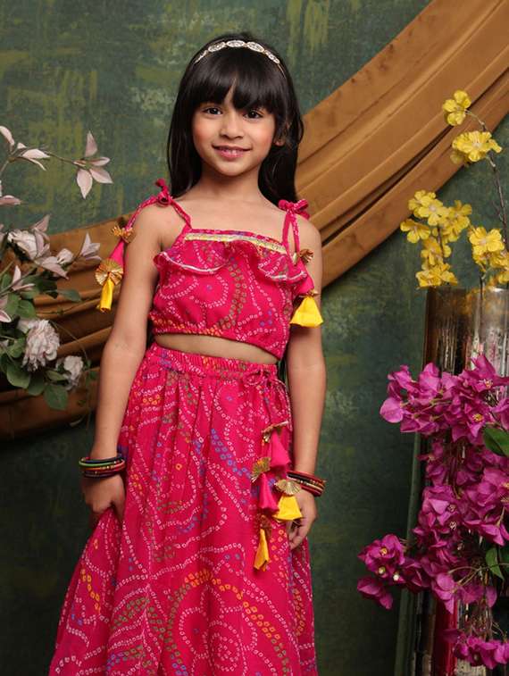 girls bandhani print sleveeless lehenga choli set - 22072989 - Standard Image - 5