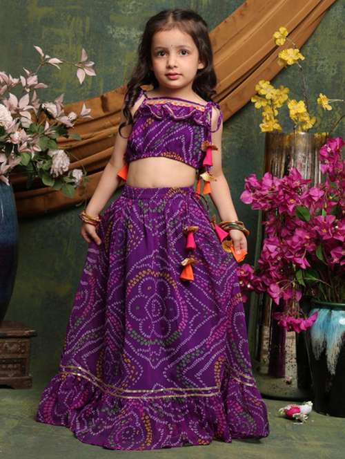 girls bandhani print sleveeless lehenga choli set - 22072990 -  Standard Image - 0