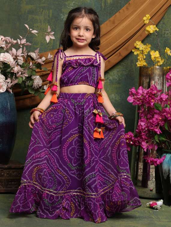 girls bandhani print sleveeless lehenga choli set - 22072990 -  Standard Image - 3
