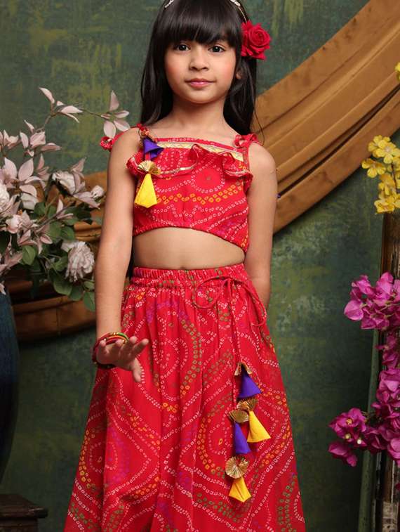 girls bandhani print sleveeless lehenga choli set - 22072991 - Standard Image - 3
