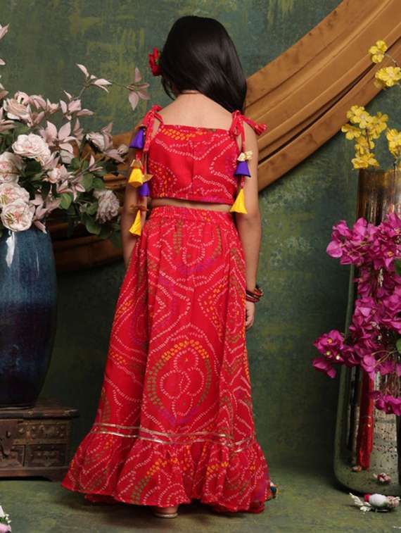 girls bandhani print sleveeless lehenga choli set - 22072991 - Standard Image - 5