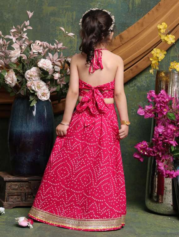 girls bandhnai print sleveeless lehenga choli set - 22072994 - Standard Image - 3