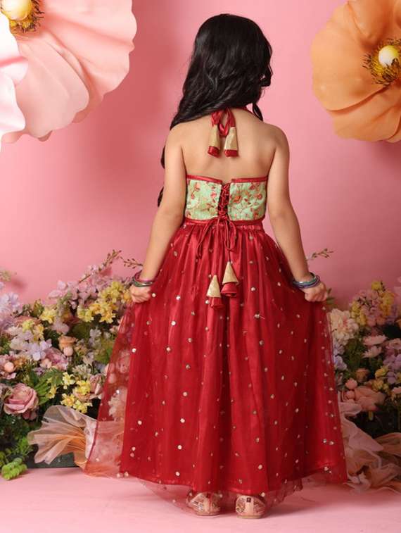 girls embroidered sleveeless lehenga choli set - 22073000 - Standard Image - 3