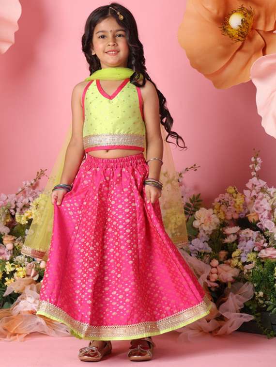 girls self designed sleveeless lehenga choli set