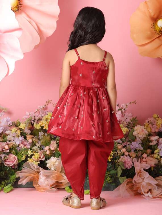 girls sequined sleeveless kurta and dhoti set - 22073009 -  Standard Image - 3